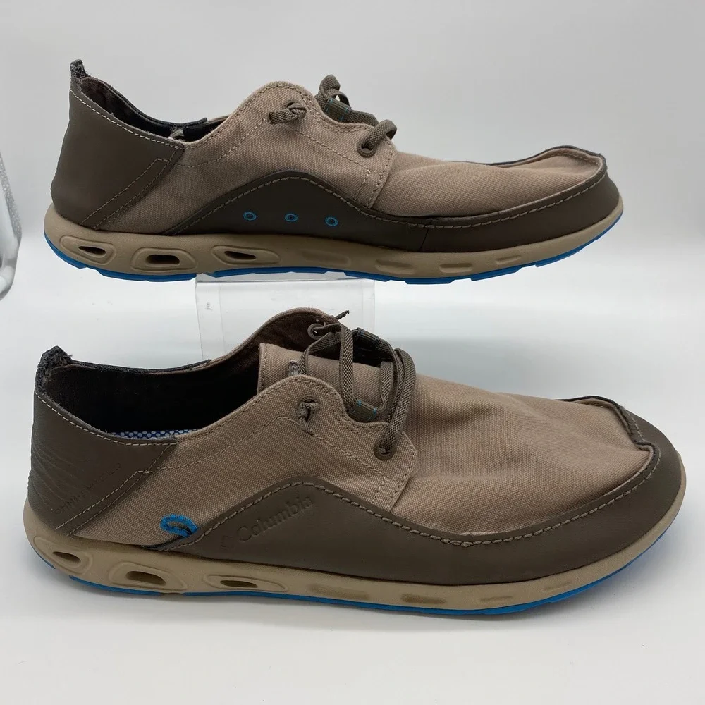 Columbia Bahama Vent PFG Boat Shoes Mens 13 Wide Brown Canvas Leather BI4676-006